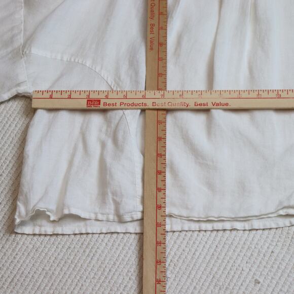 Eri + Ali White Cold Shoulder Linen Blouse – Floral Appliqué, Size Small - Picture 4 of 7